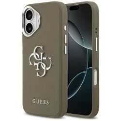 Custodia per Apple iPhone 17, Guess, 4G Grained Big And Classic Logo, Marrone Argentato