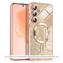 Custodia MagSafe per Apple iPhone 17 Air, Techsuit, Luxury Glitter, Rosa Dorato