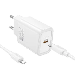 Caricabatterie da rete con cavo Lightning HOCO N60, 20W, 3A, 1 x USB-C, Bianco