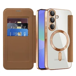Custodia MagSafe per Samsung Galaxy A37 5G, Techsuit, SmartMag Book, Marrone