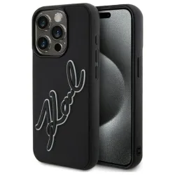Custodia per Apple iPhone 15 Pro, Karl Lagerfeld, 3D Rubber Signature, Nera