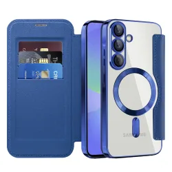 Custodia MagSafe per Samsung Galaxy A37 5G, Techsuit, SmartMag Book, Blu