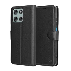 Custodia per Motorola Moto G56, Techsuit, Leather Folio, Nera