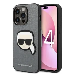 Custodia per Apple iPhone 14 Pro Max, Karl Lagerfeld, Saffiano Karl's Head, Argento