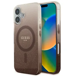 Custodia MagSafe per Apple iPhone 16, Guess, IML Glitter Gradient, Marrone