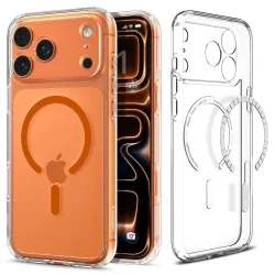 Custodia MagSafe per Apple iPhone 17 Pro Max, Spigen, Ultra Hybrid, Trasparente Arancione ACS11109