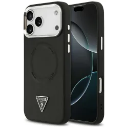 Custodia MagSafe per Apple iPhone 17 Pro Max, Guess, Logo Triangolo, Nera Argentata