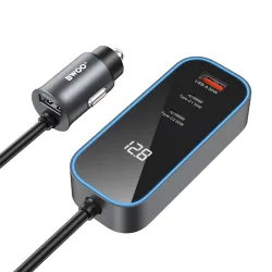 Caricabatterie Auto BWOO CC107 Display, 120W, 3A, 2 x USB-A - 2 x USB-C, Nero