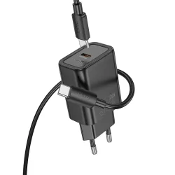 Caricabatterie da Rete con Cavo USB-C HOCO N62, 30W, 3A, 1 x USB-C, Nero