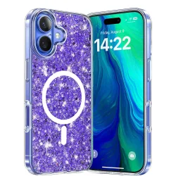 Custodia MagSafe per Apple iPhone 16 Plus, Techsuit, Sparkly Glitter, Viola