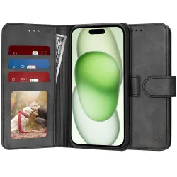 Custodia per Apple iPhone 15 Plus, Techsuit, Diary Book, Nera