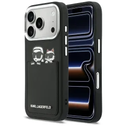 Custodia per Apple iPhone 17 Pro Max, Karl Lagerfeld, Karl & Choupette Print con tasca, Nera