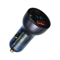 Caricatore Auto Baseus, 65W, 5A, 1 x USB-A - 1 x USB-C, Grigio CCKX-C0G
