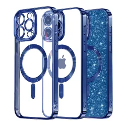 Custodia MagSafe per Apple iPhone 14 Pro, Techsuit, Luxury Glitter, Blu Scuro