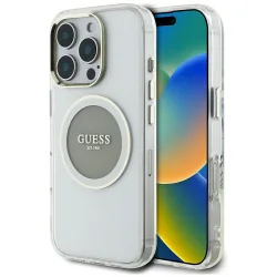 Custodia MagSafe per Apple iPhone 16 Pro Max, Guess, IML Metal Colored Circle, Grigio