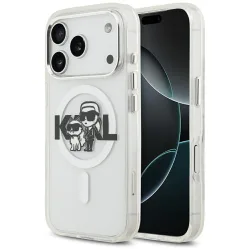 Custodia MagSafe per Apple iPhone 17 Pro, Karl Lagerfeld, IML Sketch Logo Glitter Karl & Choupette, Trasparente