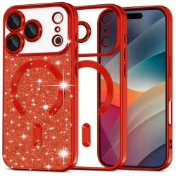 Custodia MagSafe per Apple iPhone 17 Pro, Techsuit, Luxury Glitter, Rossa