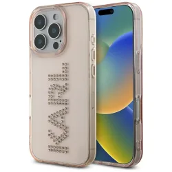Custodia per Apple iPhone 16 Pro Max, Karl Lagerfeld, IML Rhinestones Pink Logo, Rosa