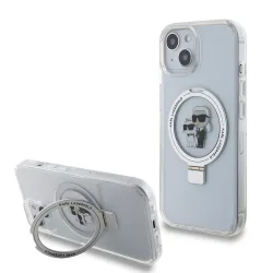 Custodia MagSafe per Apple iPhone 15, Karl Lagerfeld, Ring Stand Karl & Choupette, Bianca