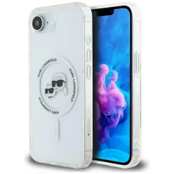 Custodia MagSafe per Apple iPhone 17e / 16e, Karl Lagerfeld, IML Metal Karl & Choupette's Heads, Bianca