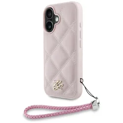 Custodia per Apple iPhone 16, Karl Lagerfeld, Quilted Initial Logo & Chain Strap, Rosa