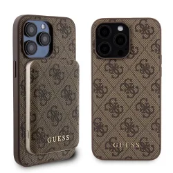 Custodia MagSafe per Apple iPhone 15 Pro Max, Guess, Powerbank 4G Metal Logo, Marrone