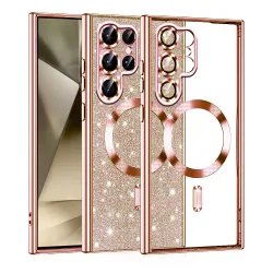 Custodia MagSafe per Samsung Galaxy S22 Ultra 5G S908, Techsuit, Luxury Glitter, Rosa Dorato