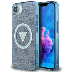 Custodia MagSafe per Apple iPhone 17e / 16e, Guess, IML Glitter 4G Circle Triangle, Blu