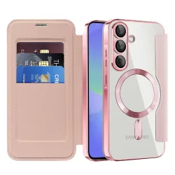 Custodia MagSafe per Samsung Galaxy A37 5G, Techsuit, SmartMag Book, Rosa