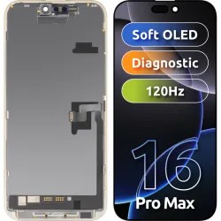 Display con Touchscreen MP compatibile con Apple iPhone 16 Pro Max, con Cornice, Versione Software OLED FHD 120Hz Diagnostica, Nero