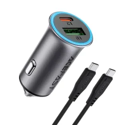 Caricabatterie Auto con Cavo USB-C Acefast B16, 95W, 3.25A, 1 x USB-A - 1 x USB-C, Grigio