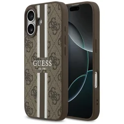 Custodia MagSafe per Apple iPhone 17, Guess, 4G Printed Stripes, Marrone