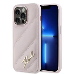 Custodia per Apple iPhone 14 Pro Max, Karl Lagerfeld, Diagonal Quilted Script, Rosa