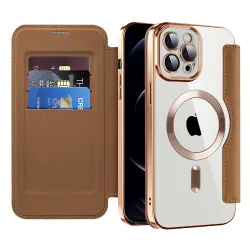 Custodia MagSafe per Apple iPhone 12 Pro, Techsuit, SmartMag Book, Marrone