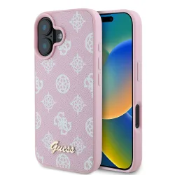 Custodia MagSafe per Apple iPhone 16, Guess, Peony Script, Rosa