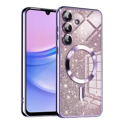 Custodia MagSafe per Samsung Galaxy A15 5G A156 / A15 A155, Techsuit, Luxury Glitter, Viola Chiaro