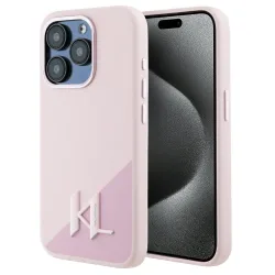 Custodia MagSafe per Apple iPhone 15 Pro, Karl Lagerfeld, Silicone Shadow Metal Initial, Rosa