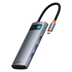 Hub USB-C Baseus Metal Gleam, 3 x USB-A 3.0 - 1 x USB-C - 1 x HDMI - 1 x SD - 1 x microSD, Grigio B00030708811-01