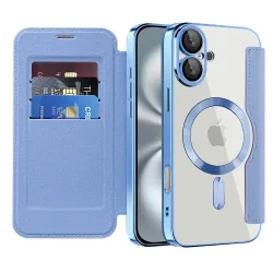 Custodia MagSafe per Apple iPhone 16 Plus, Techsuit, SmartMag Book, Blu