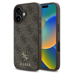 Custodia MagSafe per Apple iPhone 16, Guess, 4G Classic, Marrone