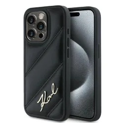Custodia per Apple iPhone 15 Pro Max, Karl Lagerfeld, Diagonal Quilted Script, Nera