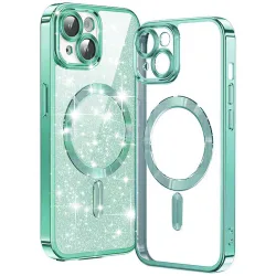 Custodia MagSafe per Apple iPhone 15 Plus, Techsuit, Luxury Glitter, Verde Chiaro