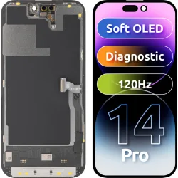 Display con Touchscreen MP compatibile con Apple iPhone 14 Pro, con Cornice, Versione Soft OLED FHD 120Hz Diagnostic, Nero