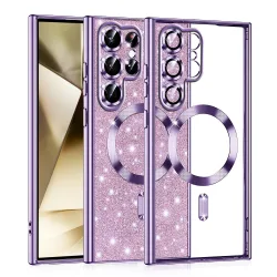 Custodia MagSafe per Samsung Galaxy S22 Ultra 5G S908, Techsuit, Luxury Glitter, Viola Chiaro