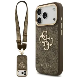 Custodia per Apple iPhone 17 Pro, Guess, Big 4G Classic Logo with Big Strap, Marrone