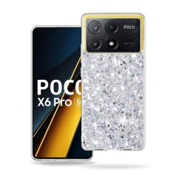 Custodia per Xiaomi Poco X6 Pro, Techsuit, Sparkly Glitter, Bianca