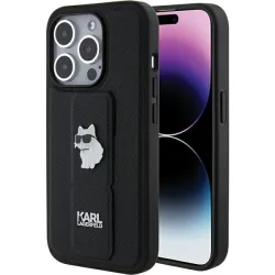Custodia MagSafe per Apple iPhone 15 Pro Max, Karl Lagerfeld, Saffiano Gripstand Choupette, Nera