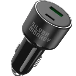 Caricabatterie da auto Silver Monkey SMA014, 100W, 3A, 1 x USB-A - 1 x USB-C, Nero
