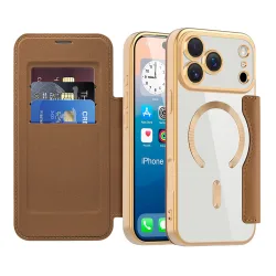 Custodia MagSafe per Apple iPhone 17 Pro, Techsuit, SmartMag Book, Marrone
