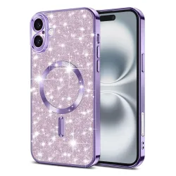 Custodia MagSafe per Apple iPhone 16, Techsuit, Luxury Glitter, Viola Chiaro